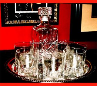 Pc ITALIAN Glass WHISKEY DECANTER SET,6 GLASSES scotch NEW Vintage 