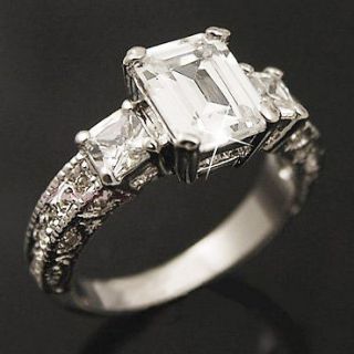 White Gold gp lab Diamond Emerald Cut Engagement Wedding Party Ring SZ 