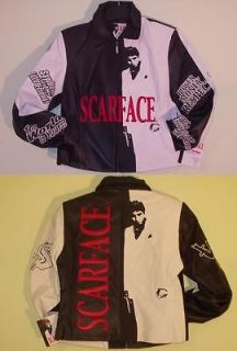 AUTHENTIC TONY MONTANA SCARFACE women cut EMBROIDERED LEATHER JACKET 