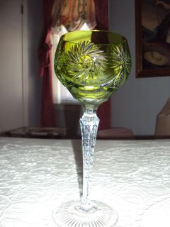 Cut Crystal Wine Glass Clear Stem 8.5 height Light Green from Germany