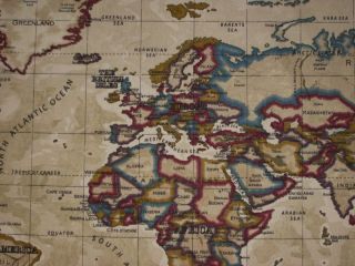Prestigious Funky World Map Atlas Antique 100% Cotton Curtain Fabric