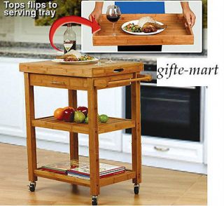 kitchen BAMBOO wood rolling Serving tray Storage Garden party Tea Cart 
