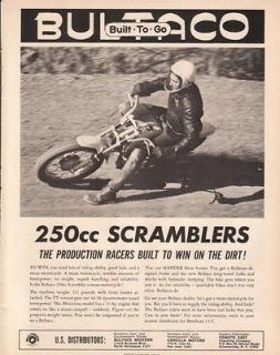 1965 Bultaco 250cc Scrambler Motorcycle Magazine Ad.