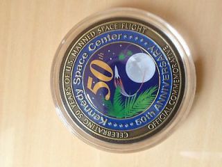 Two (2) KSC NASA Shuttle Apollo 50th Anniversary Flown Metal Coin 