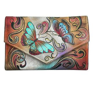 Anuschka Genuine Leather Hand Painted Henna Butterflies Checkbook 