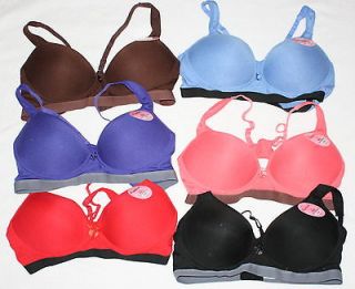 LOT of 6 Sports bras NO WIRE FREE Padded soft workout SUPPORT COTTON 