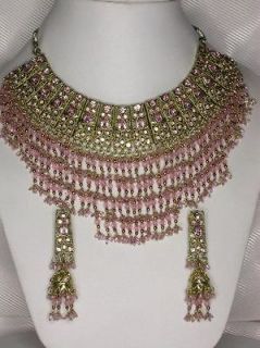   Akbar Style Gold Plated Zirconia Kundan Bridal Necklace Set FS EHS