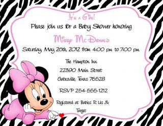 24 Baby Minnie Mouse Zebra Print Baby Shower Invitations