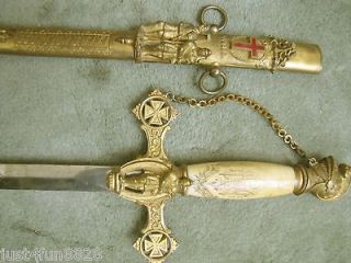 Antique Masonic Commander Oxbone Sword IN HOC SIGNO VINCES 1870s