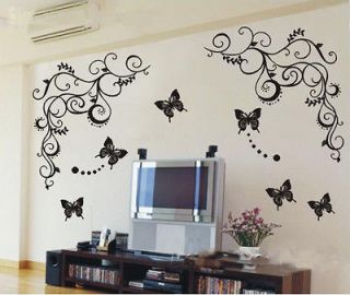 DIY House Decorative Wall Sticker,1 set=1 vine+3butterfly,50*60cm B006 