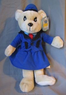 FLIGHT ATTENDANT Airline Stewardess Bear Plush Doll Figure Pilot Blue 