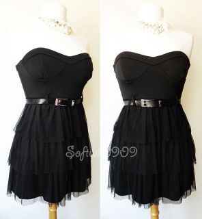 NEW Alyn Paige Black PolkaDot Mesh Ruffle Skirt Strapless Mini Dress 