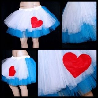 Alice in Wonderland Blue White Apron Heart TuTu Costume Tulle Skirt 