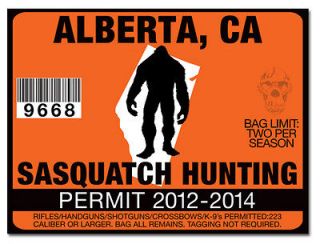   Hunting Permit License Decal Sticker Sled Polaris Yeti ALBERTA CANADA