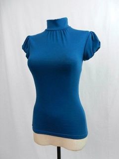 FINESSE NEW RUCHED MOCK NECK T SHIRT TOP BLACK GRAY BLUE BROWN sz S M 