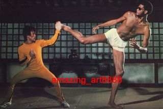  canvas Bruce Lee teaching Kareem Abdul Jabbar Kung Fu ORIGINAL SIGNED
