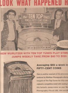 Wurlitzer model 2500 top 10 tunes phonograph 1961 Ad Mickeys Pine 