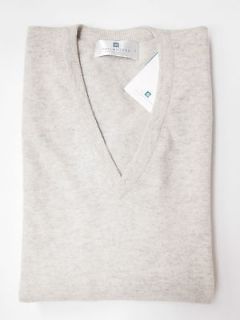 NWT Ballantyne Mens Light Grey Cashmere V Neck Pullover Sweater Sz 48 