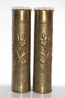 FRENCH WWI PAIR 85MM TRENCH ART SHELL CASE VASES EDELWEISS ? HAM CITY 