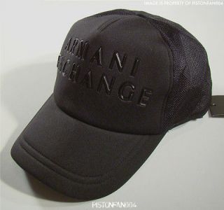 Armani Exchange AX Black Debossed Logo Trucker Baseball Hat Cap NWT