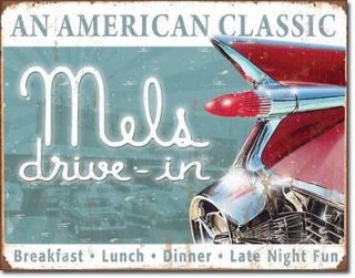 Mels Drive In Retro Vintage Classic Car Fin Rustic Metal Ad Tin Sign 
