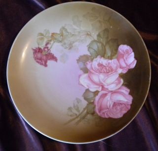 Gorgeous Antique MZ Austria Moritz Zdekauer Plate with Pink & Red 