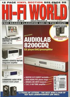 HI FI WORLD, AUGUST, 2011 ( FREE READER CLASSIFIED ADS IN THIS ISSUE 