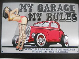 My Garage Rules Gas Station Shop Man Cave Vintage Sign Bar Rat Rod 