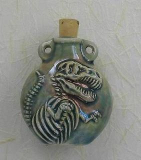 Raku Ceramic Bottle/Necklac​e, 2 Tyrannosaurus Rex Design, New