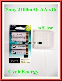 Sony CycleEnergy AA 2100 Rechargeable Battery x16 w/Cas