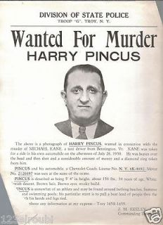 WANTED FOR MURDER POLICE POSTER HARRY PINCUS 1930 VINTAGE ORIGINAL