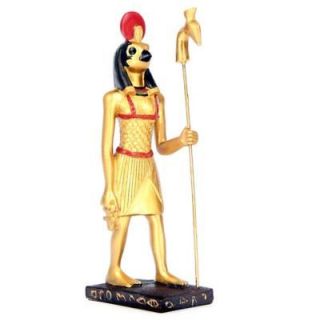 Golden HORUS Holding Ankh & Staff Wicca Statue Altar Falcon Egyptian 