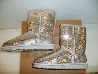 Ugg Classic Short sparkle sequin silver boots New In Box