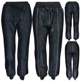 Womens Ladies Ali Baba Harem Jogger Cuffed Denim Jeans Trouser Plus 