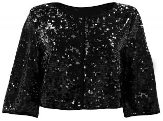 Ladies Plus Size Black Cropped Sequin Evening Jacket #779