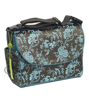 Chocolate and blue Asian brocade convertible backpack nappy bag