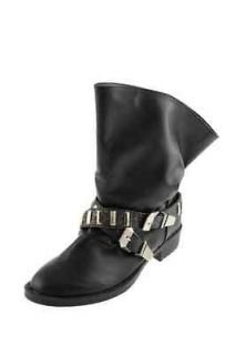 Baby Phat NEW Wisia Black Studded Belted Pull On Ankle Boots Shoes 8.5 