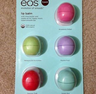 EOS Lip Balm Spheres 5 pc Set Strawberry Honeysuckle Mint Passion 