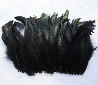 Attractive~ 50 Pcs Black Badger Saddle Rooster Feathers 5 6 Inches.
