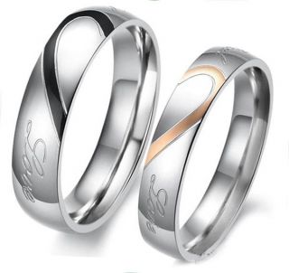   Matching Titanium Steel Promise Ring Couple Wedding Bands Selectable
