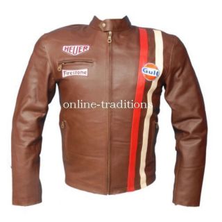 Steve McQueen Grand Prix Driver Leman Biker 100% Genuine Leather Brown 