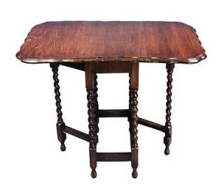 English Antique Oak Barley Twist Gate Leg Side Occasional Lamp Table