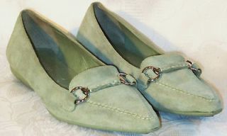 FRANCO SARTO Soft Green Suede Leather Slip on Loafers Flats Wom 6.5M 