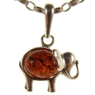 BALTIC AMBER STERLING SILVER 925 ELEPHANT PENDANT NECKLACE CHAIN 