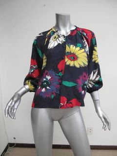 Tucker Multi Bright Color Floral Print Long Sleeve Button Down Blouse 