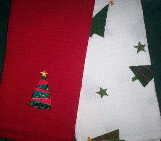 CHRISTMAS DAY TREES Hand Towel Set Winter HOLIDAY Kitchen DISH TOWELS 