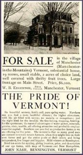 1905 AD FOR SALE OF MANCHESTER, VT. MANSARD MANSION