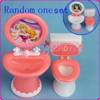 Random Set Doll Furniture Dollhouse Bathroom Toilet Set Wash Basin For 