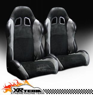   Blk & Grey Racing Bucket Seats+Sliders 18 (Fits: Volkswagen Beetle
