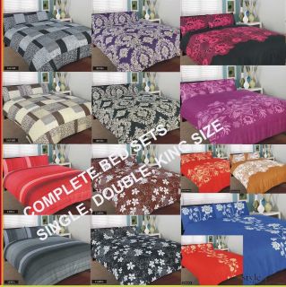 4pc Complete Bedding Duvet Quilt Cover Set + Fitted Valance Sheet 